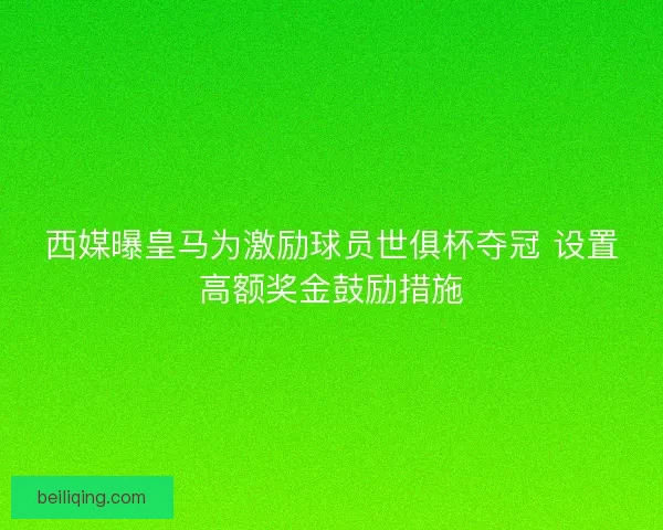 西媒曝皇马为激励球员世俱杯夺冠 设置高额奖金鼓励措施
