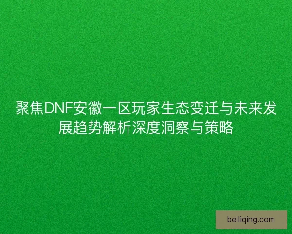 聚焦DNF安徽一区玩家生态变迁与未来发展趋势解析深度洞察与策略