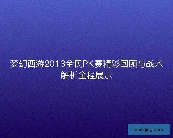 梦幻西游2013全民PK赛精彩回顾与战术解析全程展示